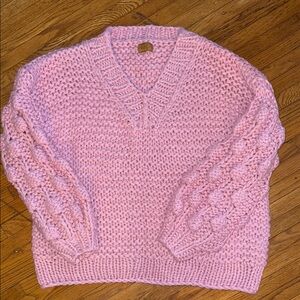 POL Pink V-Neck Crotchet Sweater
